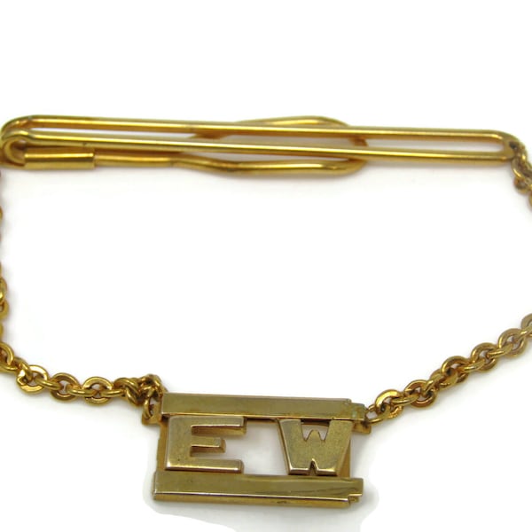 EW Art Deco Chain Design Tie Bar Clip Gold Tone Stand Out w/ Style Fit In with Class