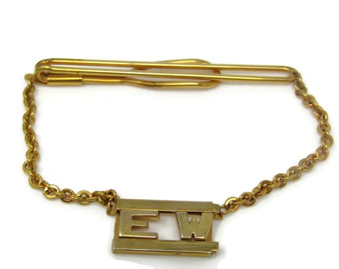 EW Art Deco Chain Design Tie Bar Clip Gold Tone Stand Out w/ Style Fit In with Class