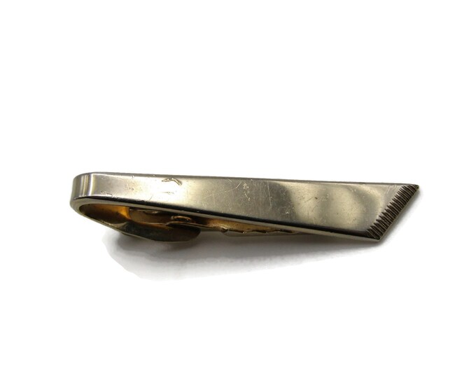 Etched Edge Tapered Design Gold Tone Modernist Industrial Tie Clip Tie Bar Men's Jewelry