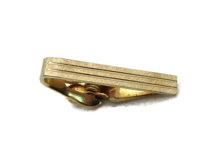 Horizontal Lines Classic Tie Clip Gold Tone Tie Bar Men's Jewelry