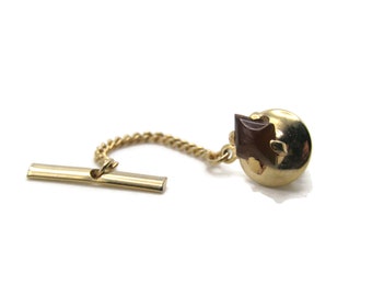 Brown Diamond Shape Stone Inlay Tie Pin And Chain Men's Jewelry Gold Tone