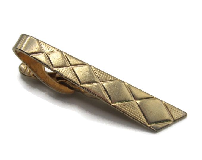 Vintage Tie Clip Tie Bar Gold Tone Tie Shape Diamond Pattern Men's Jewelry