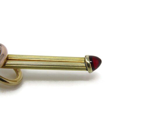 Vintage Gold Tone Interlocking Tie Clip with Red … - image 2