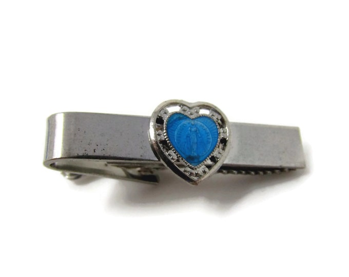 Vintage Tie Clip Tie Bar: Virgin Mary Heart Design Christian Religious