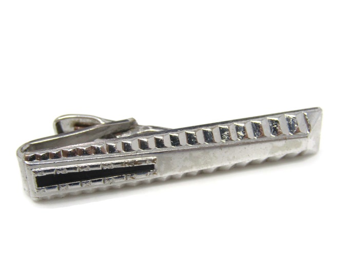 Industrial Grooves Design Tie Clip Tie Bar: Vintage Silver Tone - Stand Out from the Crowd with Class