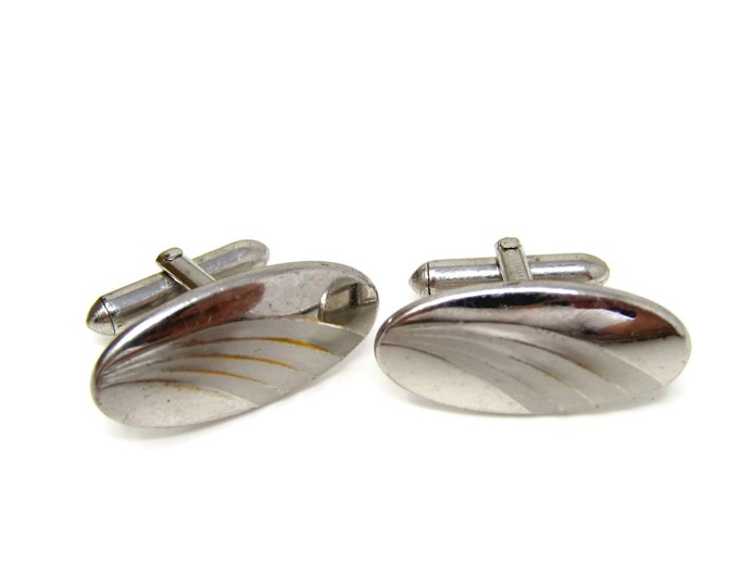 Oval Cufflinks for Men Vintage Modernist Silver Tone Nice Design