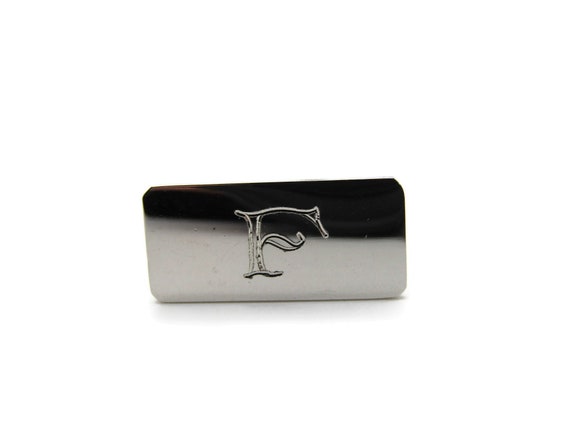 F Letter Initial Monogram Silver Tone Rectangle S… - image 2