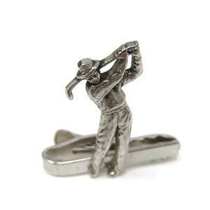 Golfer Tie Bar Clip Vintage Men&#39;s Jewelry Silver Tone Nice Design Golfing Gift