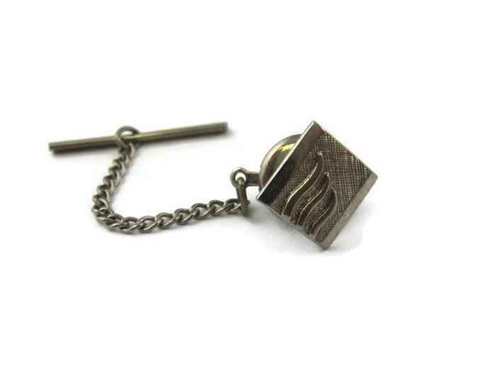 Vintage Tie Tack Tie Pin: Flame Like Swiggle Design Silver Tone Square