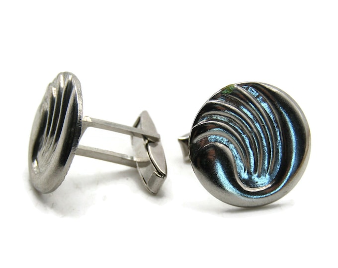 Round Swirl Pattered Cuff Links Men's Jewelry Silver Tone
