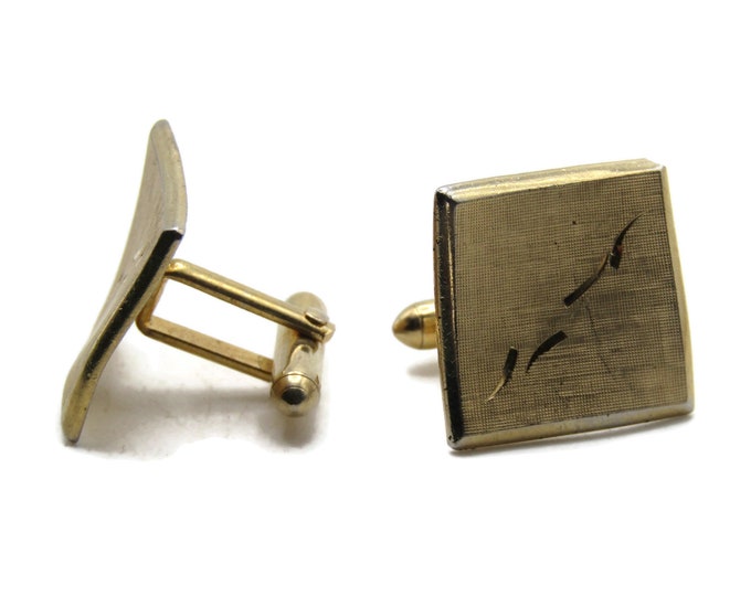 Curved Square Etched Textured Cuff Links Men's Jewelry Gold Tone