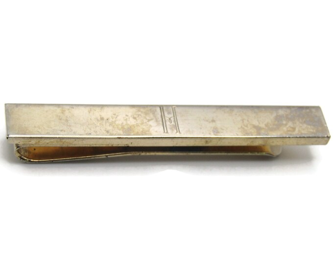H Letter Monogram Art Deco Style Tie Clip Gold Tone Tie Bar Men's Jewelry