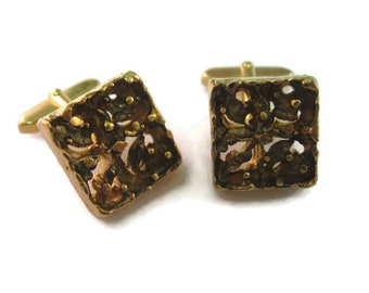 Vintage Cufflinks for Men: Very Interesting Drip Textured Gold Tone Design