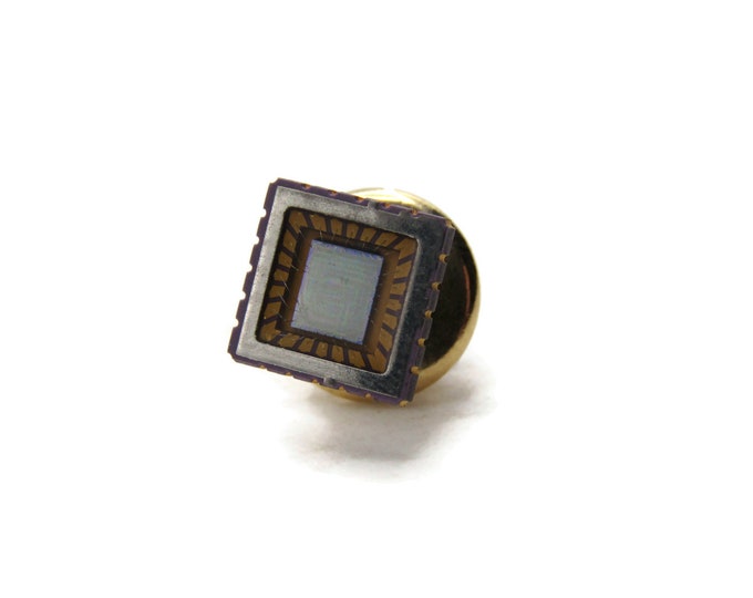 Square Tie Pin Pink Stone And Decorative Edge Men's Jewelry Gold Tone