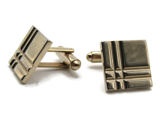 Square Cuff Links Overlapping Line Pattern Men's Jewelry Gold Tone