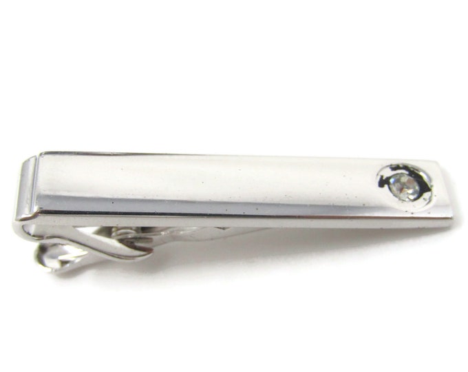 Clear Jewel Tie Clip Tie Bar: Vintage Silver Tone - Stand Out from the Crowd with Class
