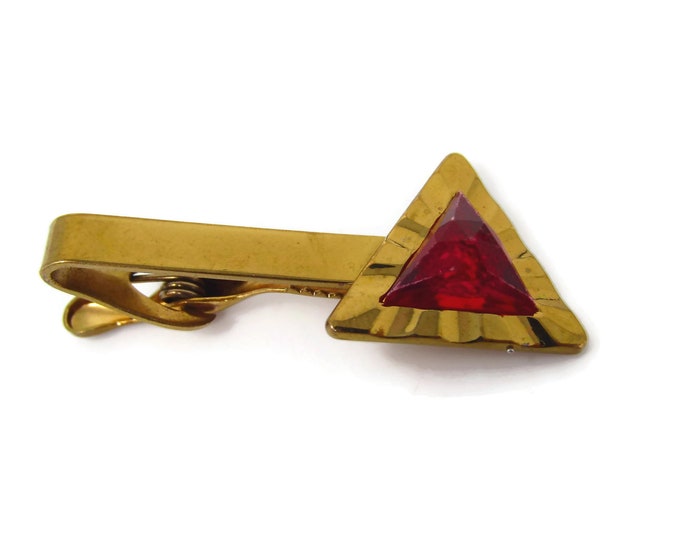 Vintage Tie Clip Tie Bar: Red Triangle Crimped Border Design