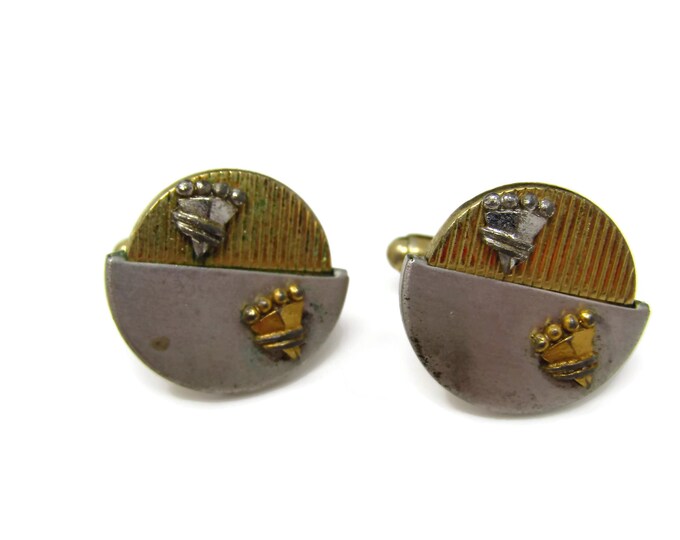 Vintage Cufflinks for Men: Double Shield Art Deco Half Silver Tone Half Gold Tone