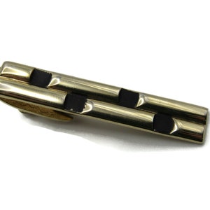 Black Square & Gold Rectangle Pattern Tie Clip Modernist Tie Bar Men&#39;s Jewelry