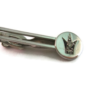Vintage Men&#39;s Tie Bar Clip Jewelry: Silver Tone Crown Double Clear Jewel Design