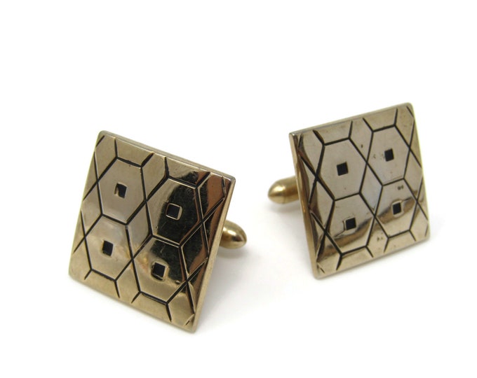 Modernist Hexagons Cufflinks Nice Design Gold Tone Vintage Men's Jewelry