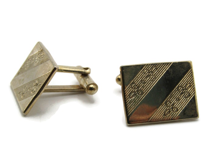 Diagonal Lines & Motif Cuff Links Men's Jewelry Gold Tone