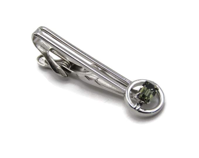 Green Rhinestone Inlay Open Body Classic Design Tie Clip Tie Bar Jewelry