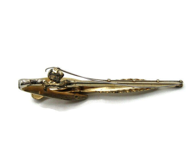 Fishing Rod Sport Fly Fishing Gold Tone Tie Bar Tie Clip Men's Jewlery