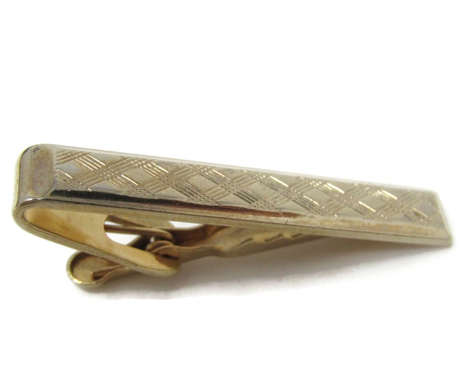 Weave Criss Cross Stripes Tie Clip Bar Gold Tone Vintage Men's Jewelry Nice Design