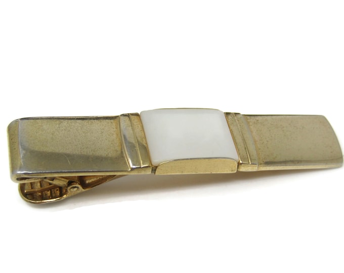 Mother of Pearl Center Tie Clip Tie Bar: Vintage Gold Tone - Stand Out from the Crowd with Class