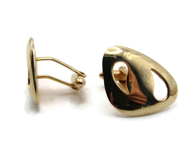 Cut Out Design Rounded Traingle Cuff Links Men's Jewelry Gold Tone