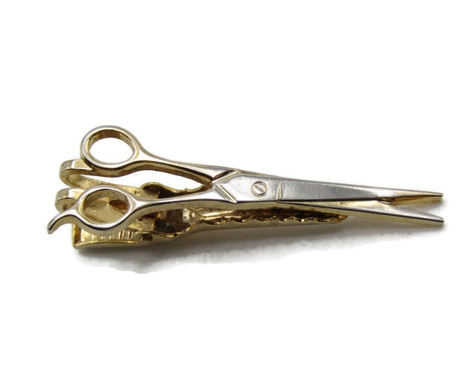 Scissors Tie Clip Modernist Tie Bar Men's Jewelry Gold Tone