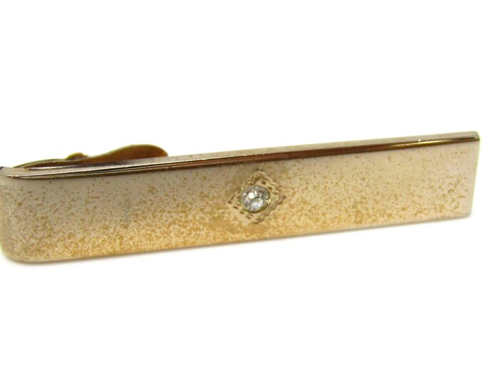 Clear Jewel Tie Clip Men's Vintage Tie Bar Gold Tone