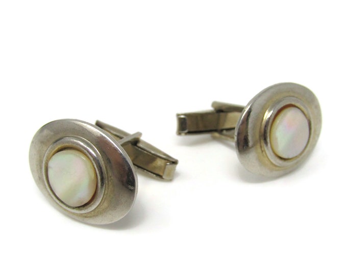 Mother of Pearl Center Cufflinks Nice Design Gold Tone Vintage Men's Jewelry
