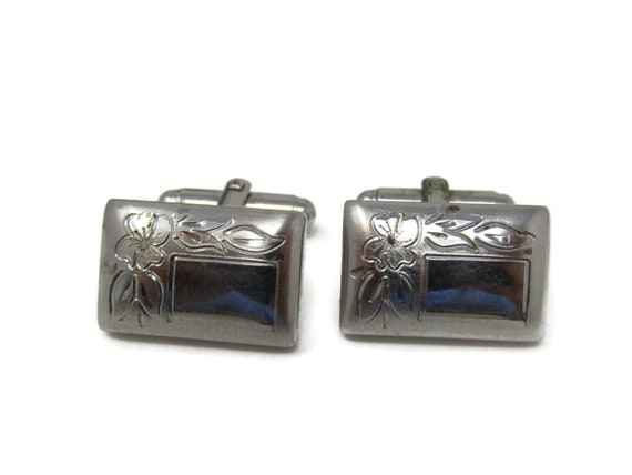 Flower Leaf Etch Men's Cufflinks: Vintage Silver Tone - Stand Out from the Crowd with Class View 3