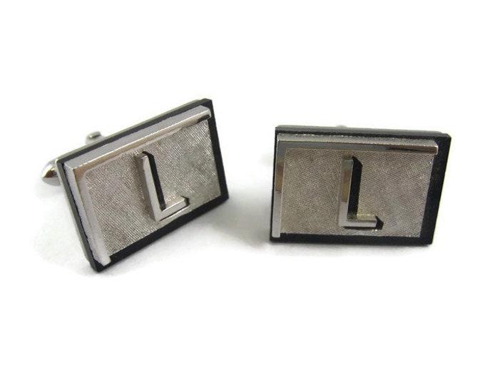 Vintage Cufflinks for Men: Amazing 3D Illusion Letter L Initials Black & Silver Tone