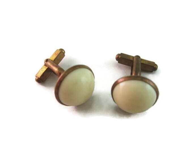 Vintage Cufflinks for Men: White Half Sphere Dome Design