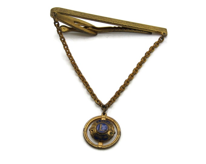 Lions International Tie Clip Chain And Charm Tie Bar Men's Jewelry Gold Tone