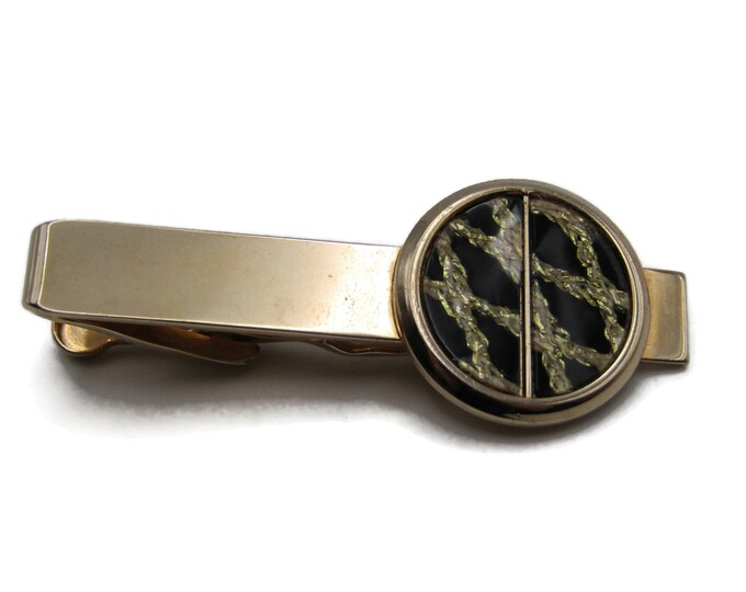 Black Chain Design Stone Inlay Smooth Finish Gold Tone Tie Bar Tie Clip Men's Jewelry