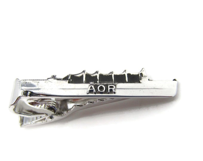 AOR Military Ship Replenishment Oiler Tie Clip Tie Bar: Vintage Silver Tone - Stand Out from the Crowd with Class