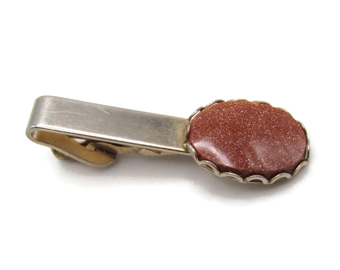Glitter Stone Inlay Gold Tone Modernist Tie Clip Tie Bar Men's Jewelry