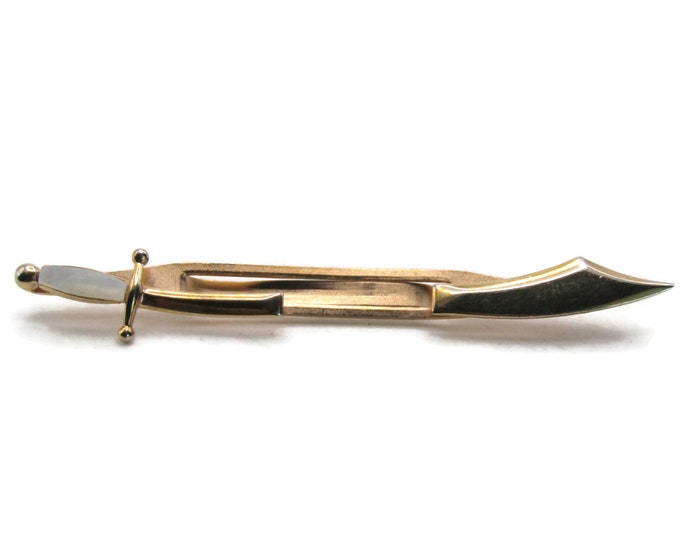 Mother Of Pearl Handle Sword Tie Clip Tie Bar Men's Jewelry Gold Tone