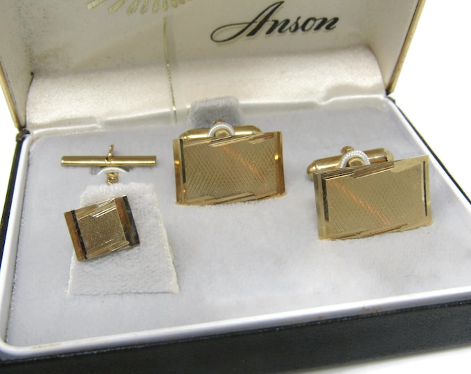 Modernist Men's Jewelry Set Cufflinks Tie Tack Pin: Vintage Gold Tone - Stand Out from the Crowd with Class