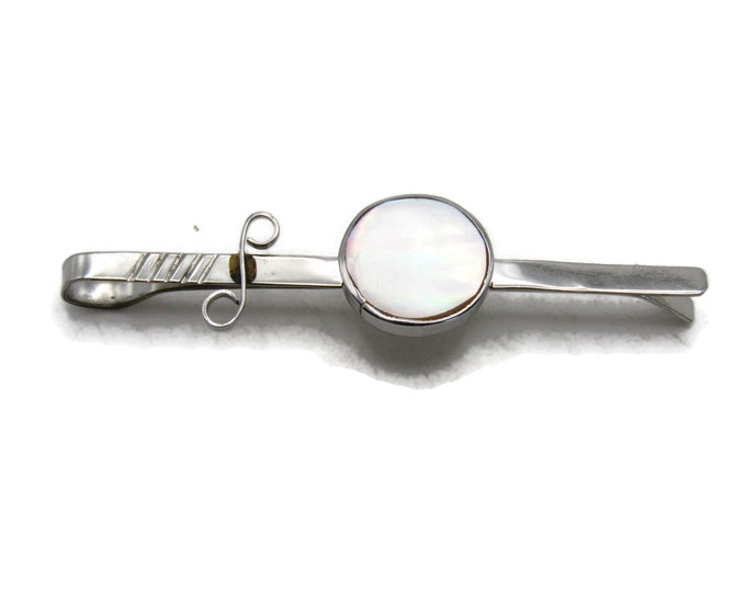 Mother Of Pearl Center And Decorative Swirl Tie Clip Tie Bar Men's Jewelry Silver Tone