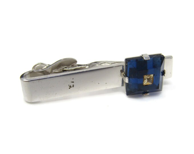 Blue Accent Tie Clip Tie Bar: Vintage Silver Tone - Stand Out from the Crowd with Class
