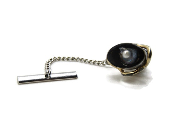 White Stone And Black Background Resin Tie Pin Me… - image 1