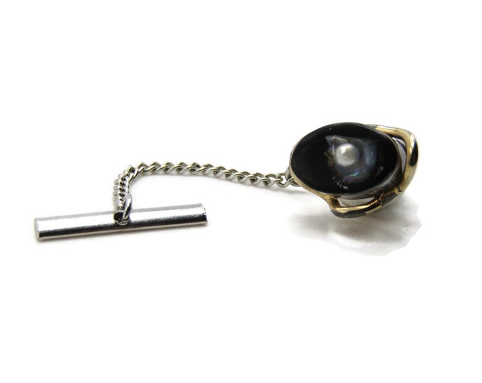 White Stone And Black Background Resin Tie Pin Men's Jewelry Silver Tone