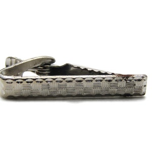 Etched Square Pattern Scalloped Edges Silver Tone Tie Clip Tie Bar Men&#39;s Jewelry
