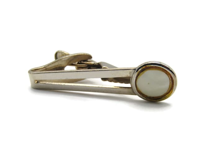 White Round Stone Inlay Open Body Gold Tone Tie Bar Tie Clip Men's Jewelry