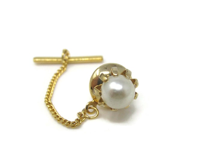 Classic Faux Pearl Nice Setting Tie Tack Tie Pin Gold Tone Vintage Men's Jewelry Nice Design